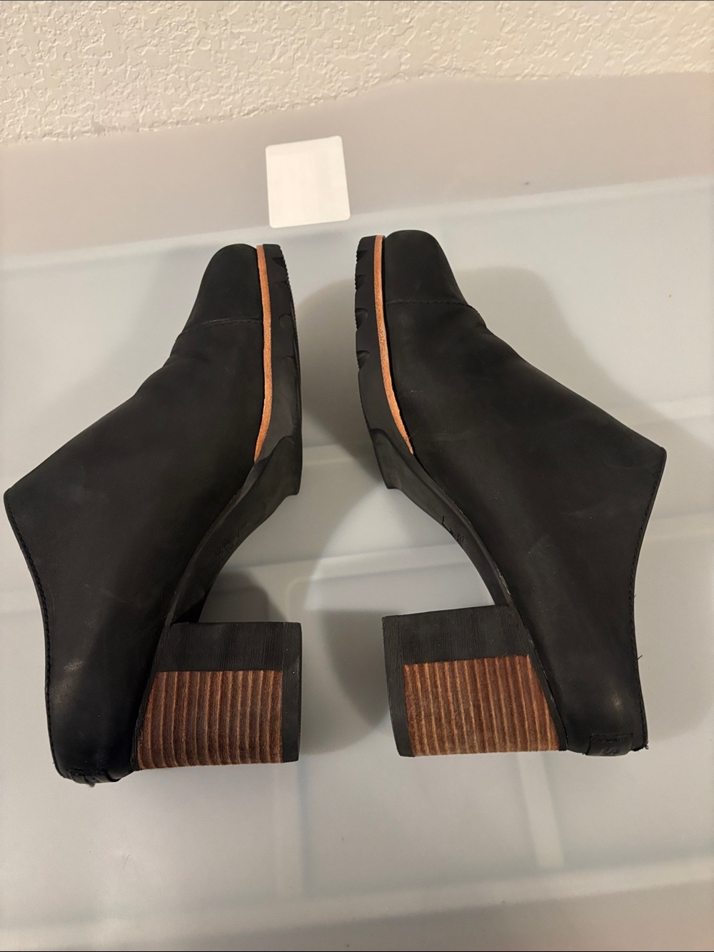 Sorel Black Addington Mule boots SZ 8.5 stacked heel slip on waterproof leather - Picture 6 of 12